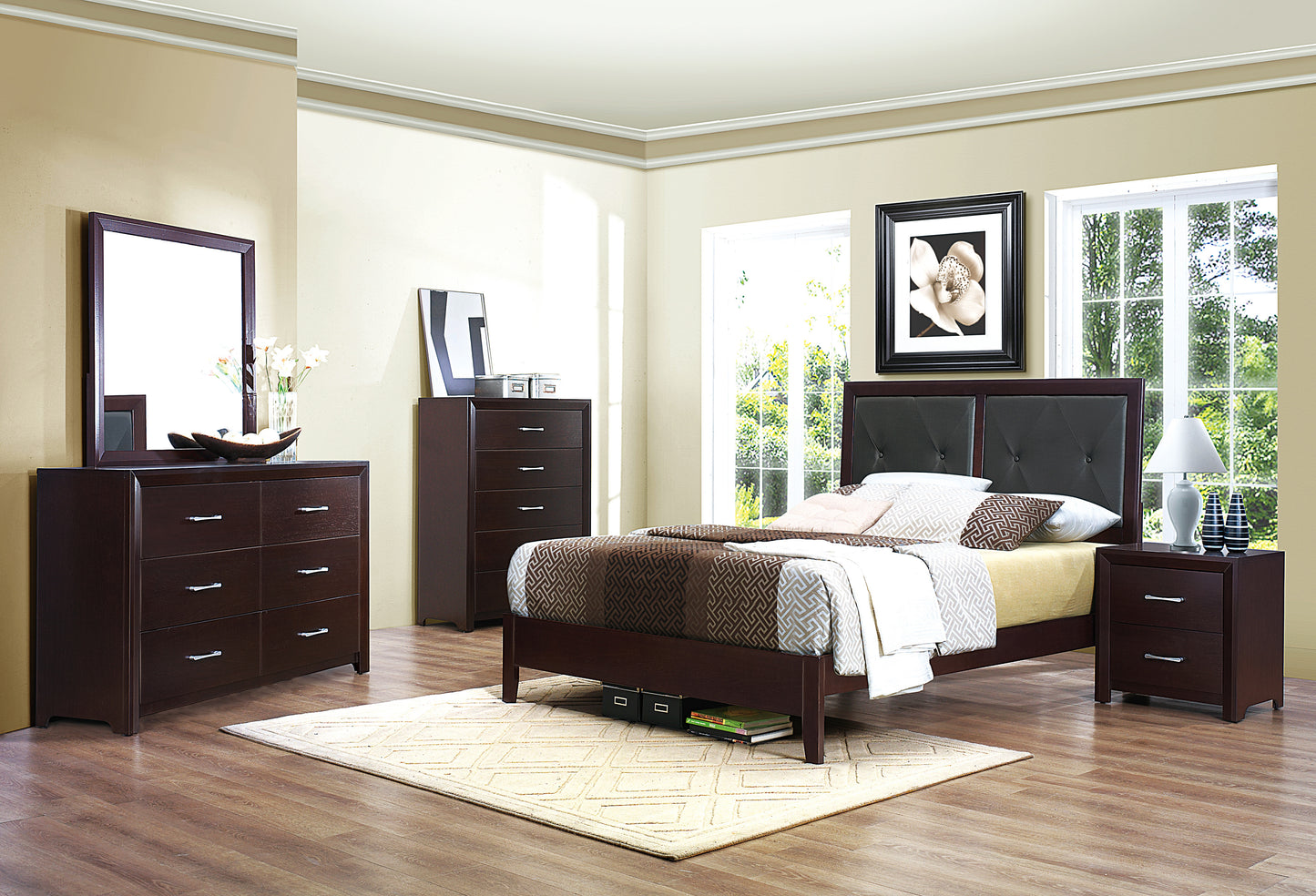 Edina Queen Bed, Dresser, Mirror & Nightstand
