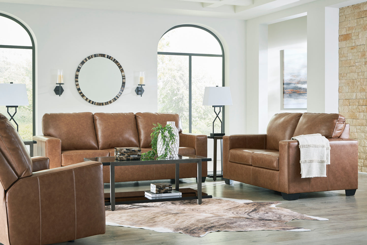 Bolsena Caramel Leather Sofa and Loveseat