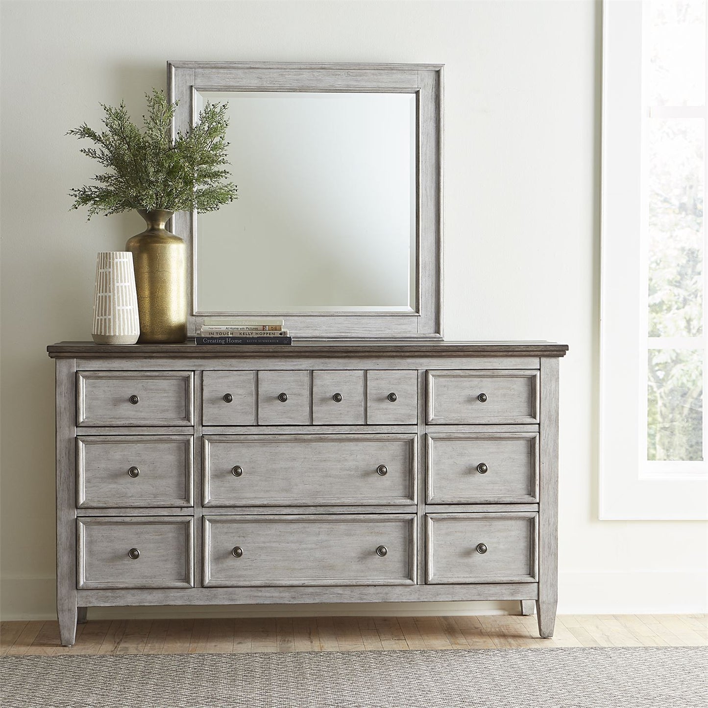 Heartland King Panel Bed, Dresser & Mirror, Night Stand