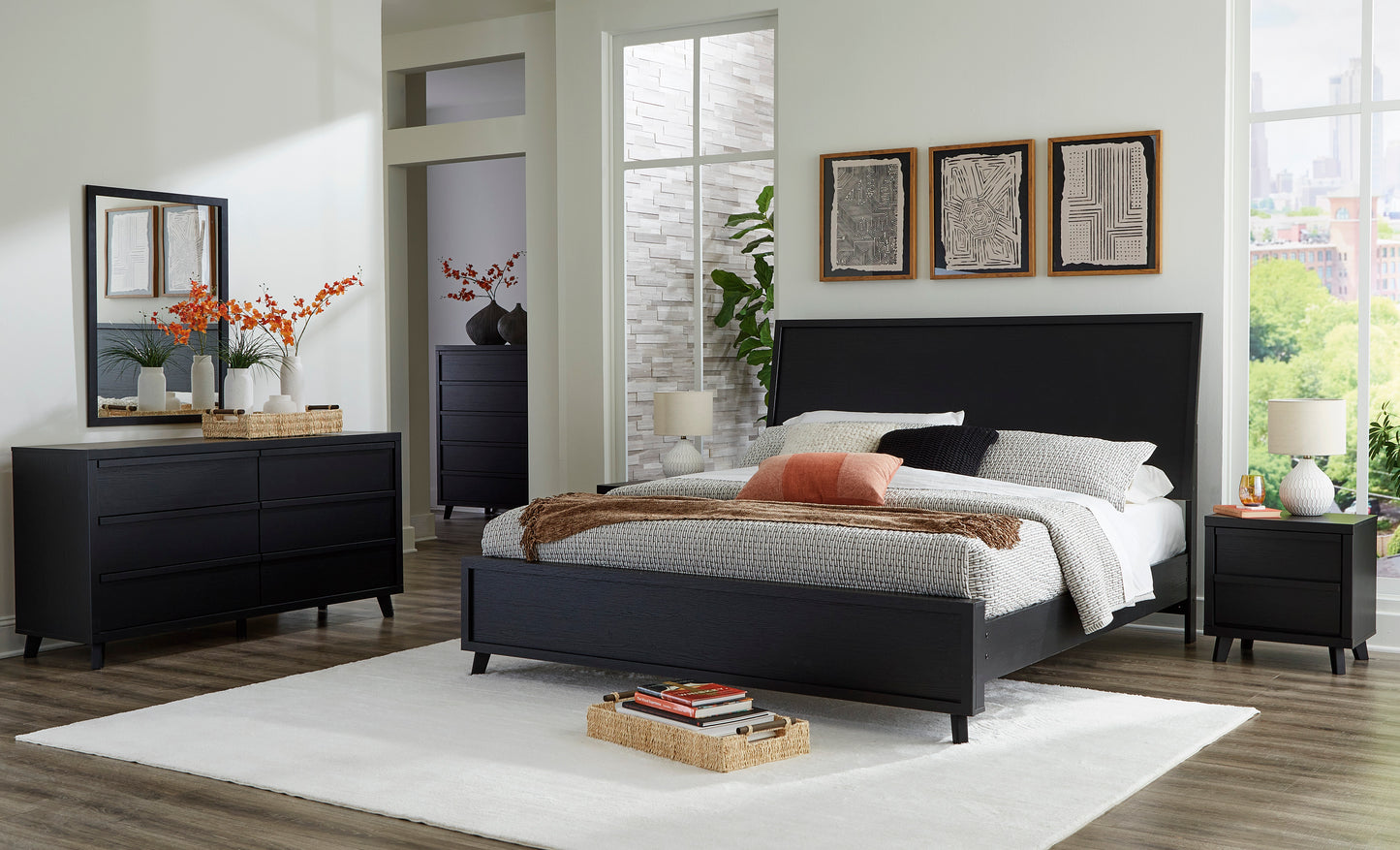Danziar King Panel Bed with Mirrored Dresser