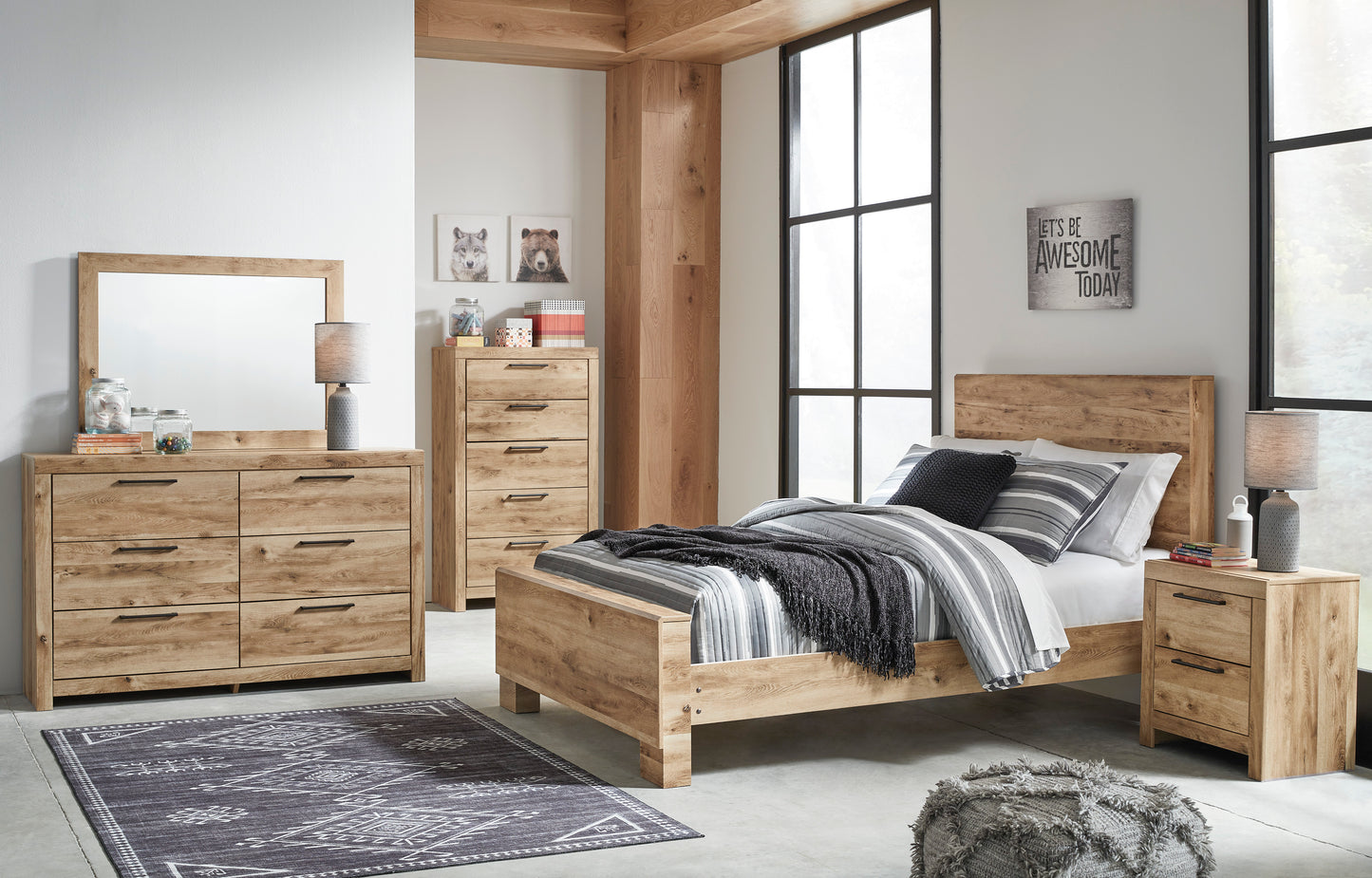 Hyanna Full Panel Bed, Dresser, Mirror and Nightstand