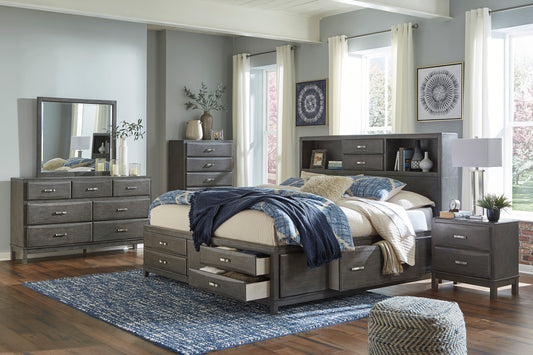 Caitbrook King Storage Bed with 8 Storage Drawers with Mirrored Dresser