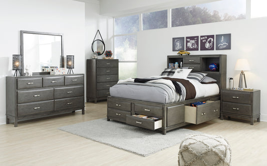 Caitbrook Full Storage Bed with 7 Storage Drawers with Mirrored Dresser