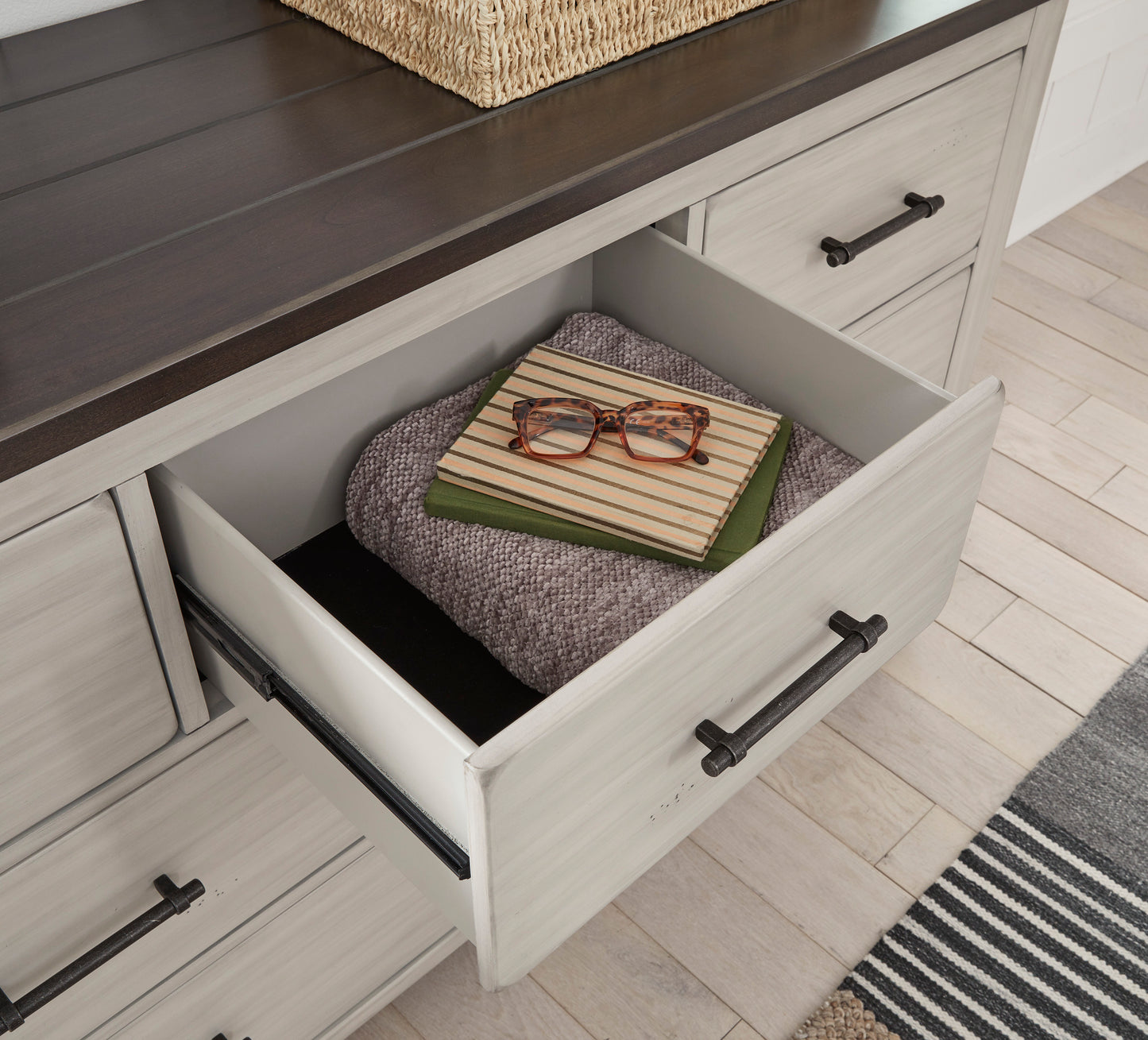 Darborn King Panel Bed with Mirrored Dresser & Nightstand