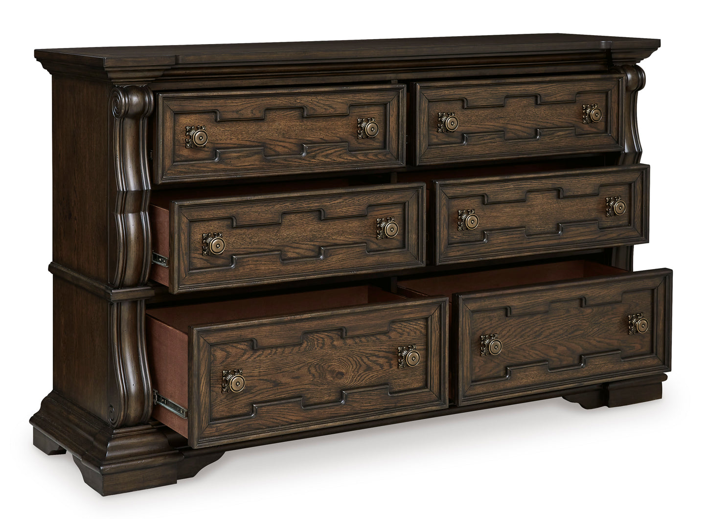 Maylee King Upholstered Bed with Mirrored Dresser and Nightstand