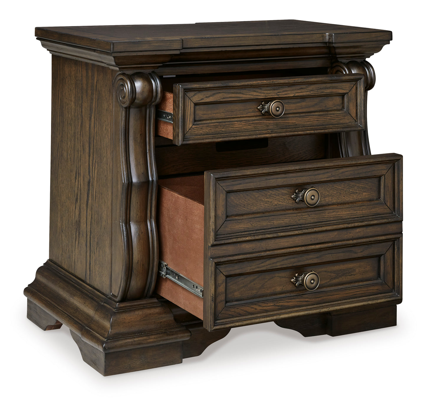 Maylee King Upholstered Bed with Mirrored Dresser and Nightstand