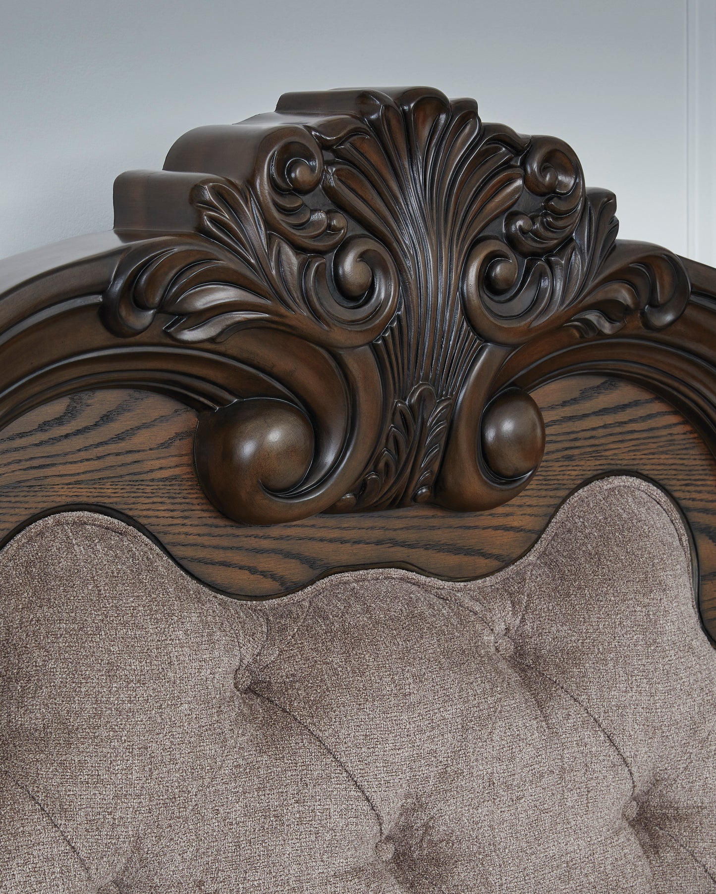 Maylee King Upholstered Bed with Mirrored Dresser and Nightstand