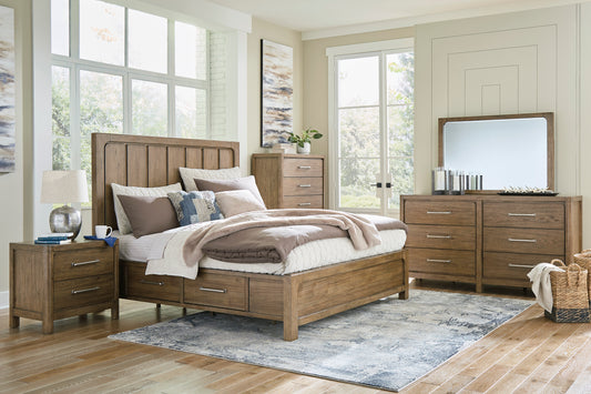 Cabalynn King Panel Storage Bed with Mirrored Dresser and Nightstand