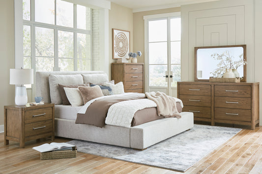 Cabalynn King Upholstered Bed with Mirrored Dresser and Nightstand