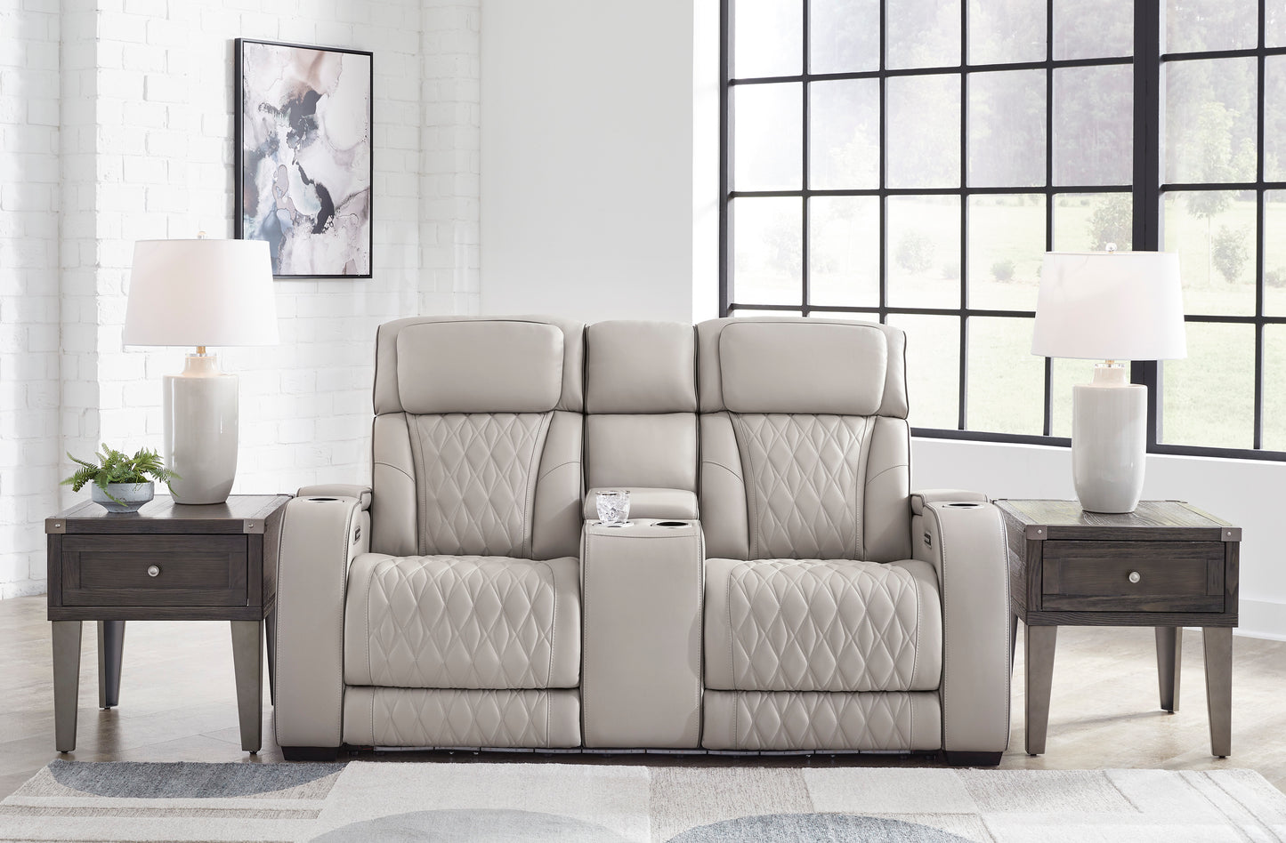 Boyington Gray Triple Power Leather Reclining Sofa and Loveseat