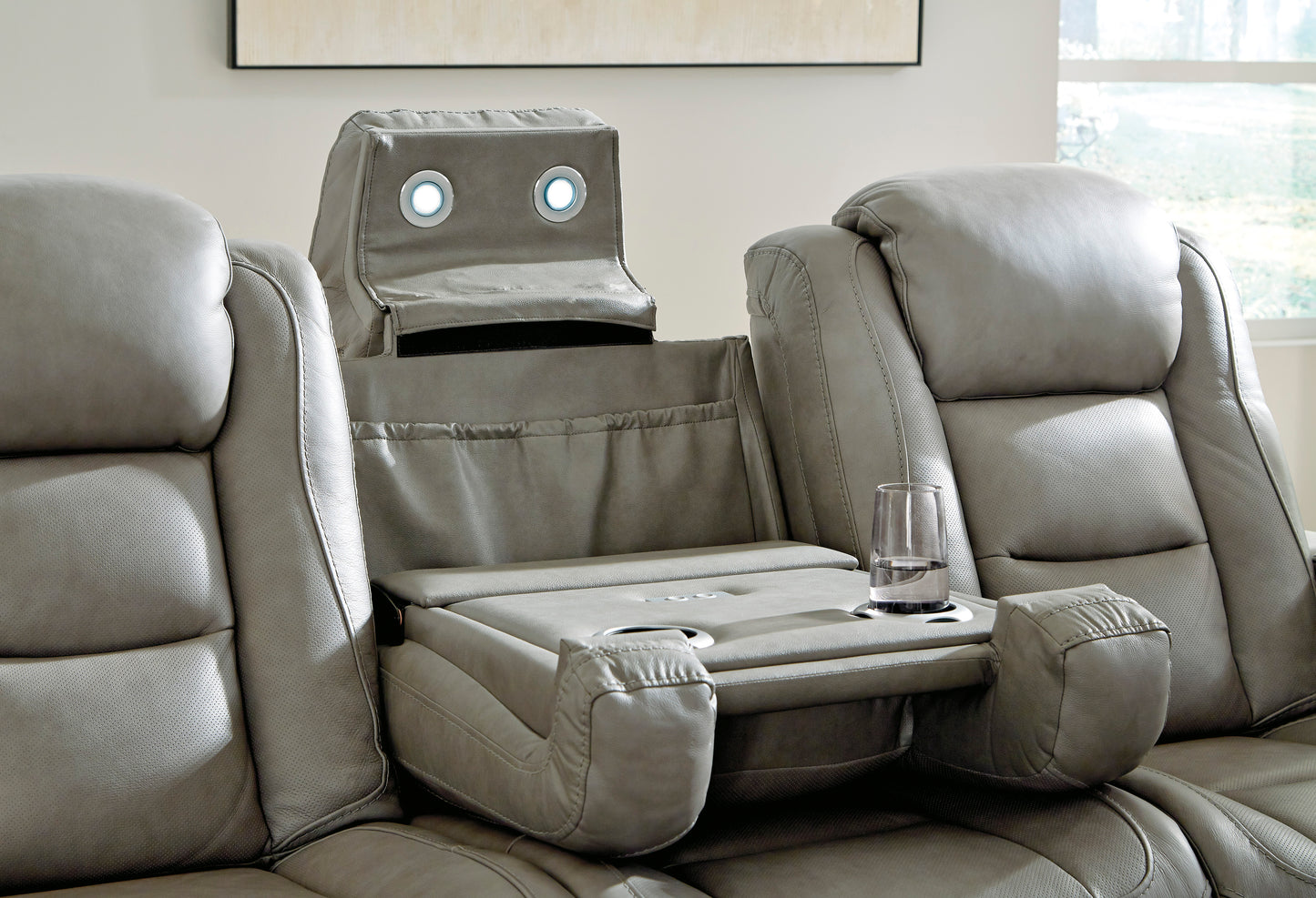 The Man-Den Gray Triple Power Reclining Sofa & Loveseat