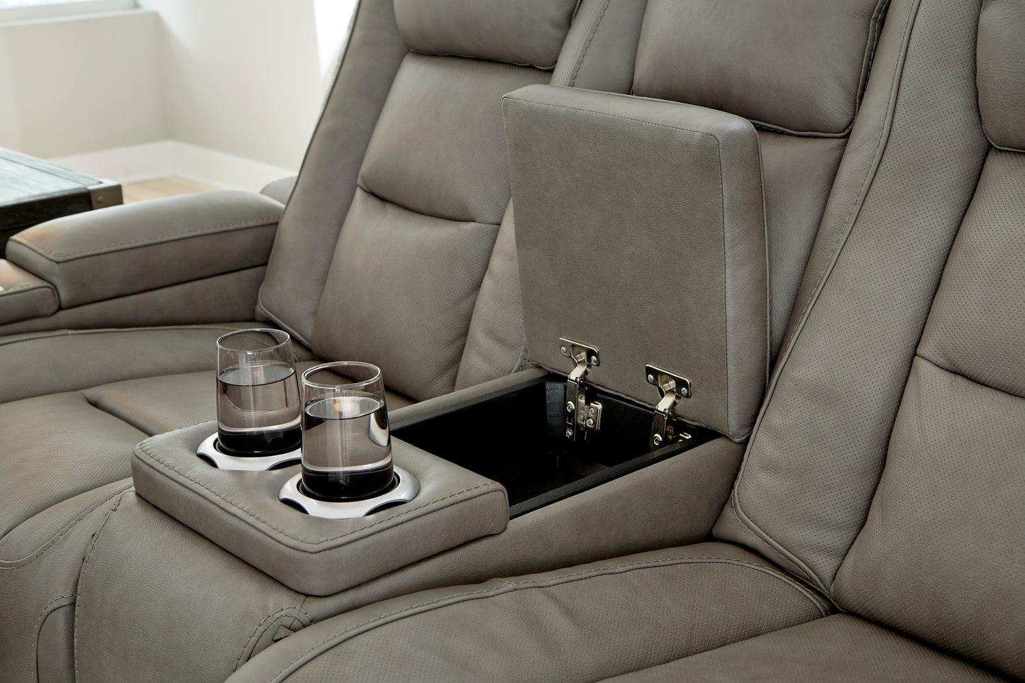 The Man-Den Gray Triple Power Reclining Sofa & Loveseat