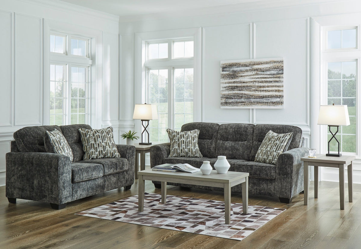 Lonoke Gunmetal Sofa & Loveseat - Rooms For Less Furniture Outlet