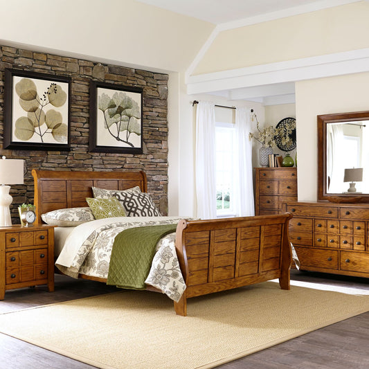 Grandpas Cabin Queen Sleigh Bed, Dresser & Mirror, Night Stand