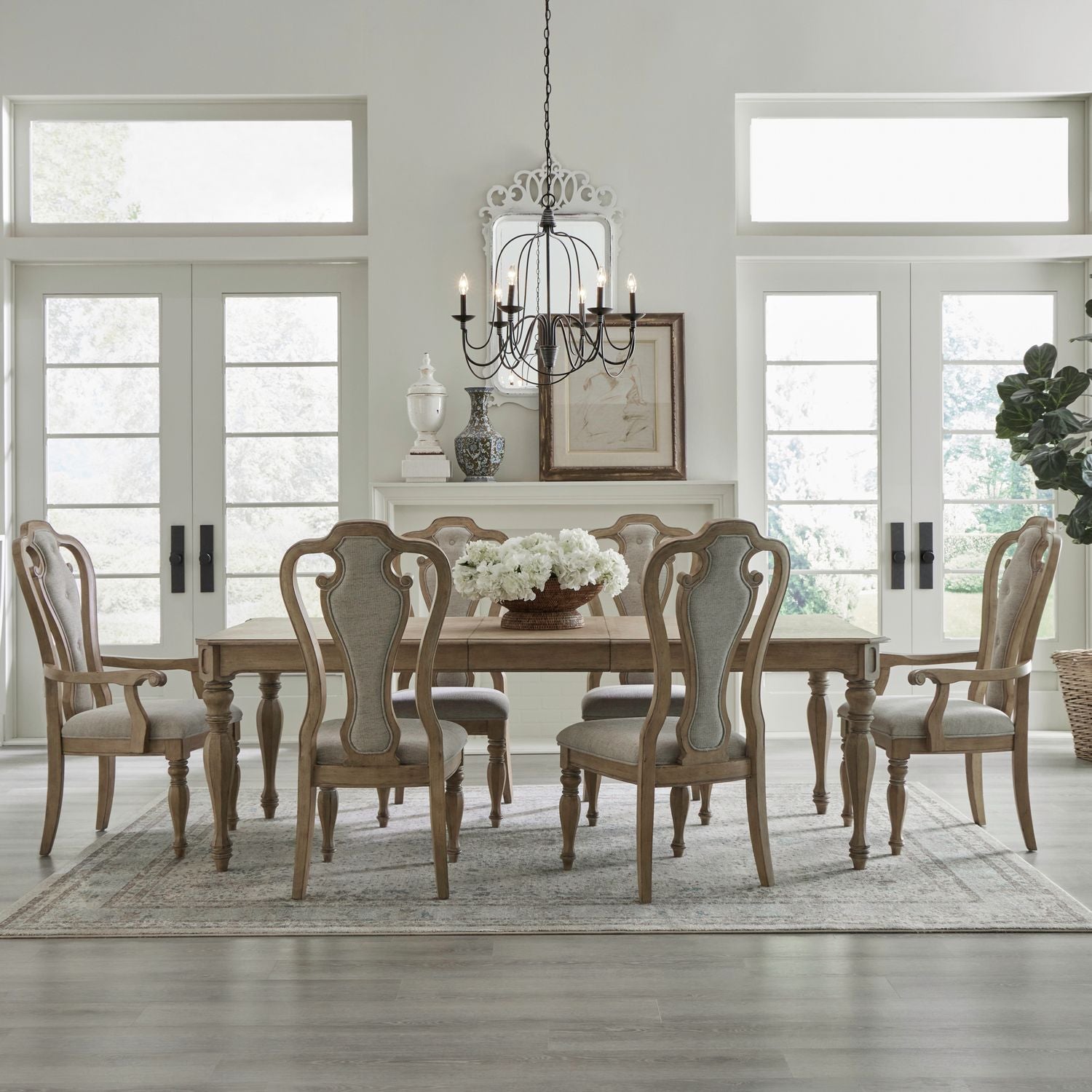 Magnolia Manor 9 Piece Rectangular Dining Room Set w/China Cabinet Weathered Bisque