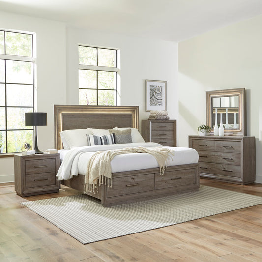 Horizons Queen Storage Bed, Dresser & Mirror, Night Stand