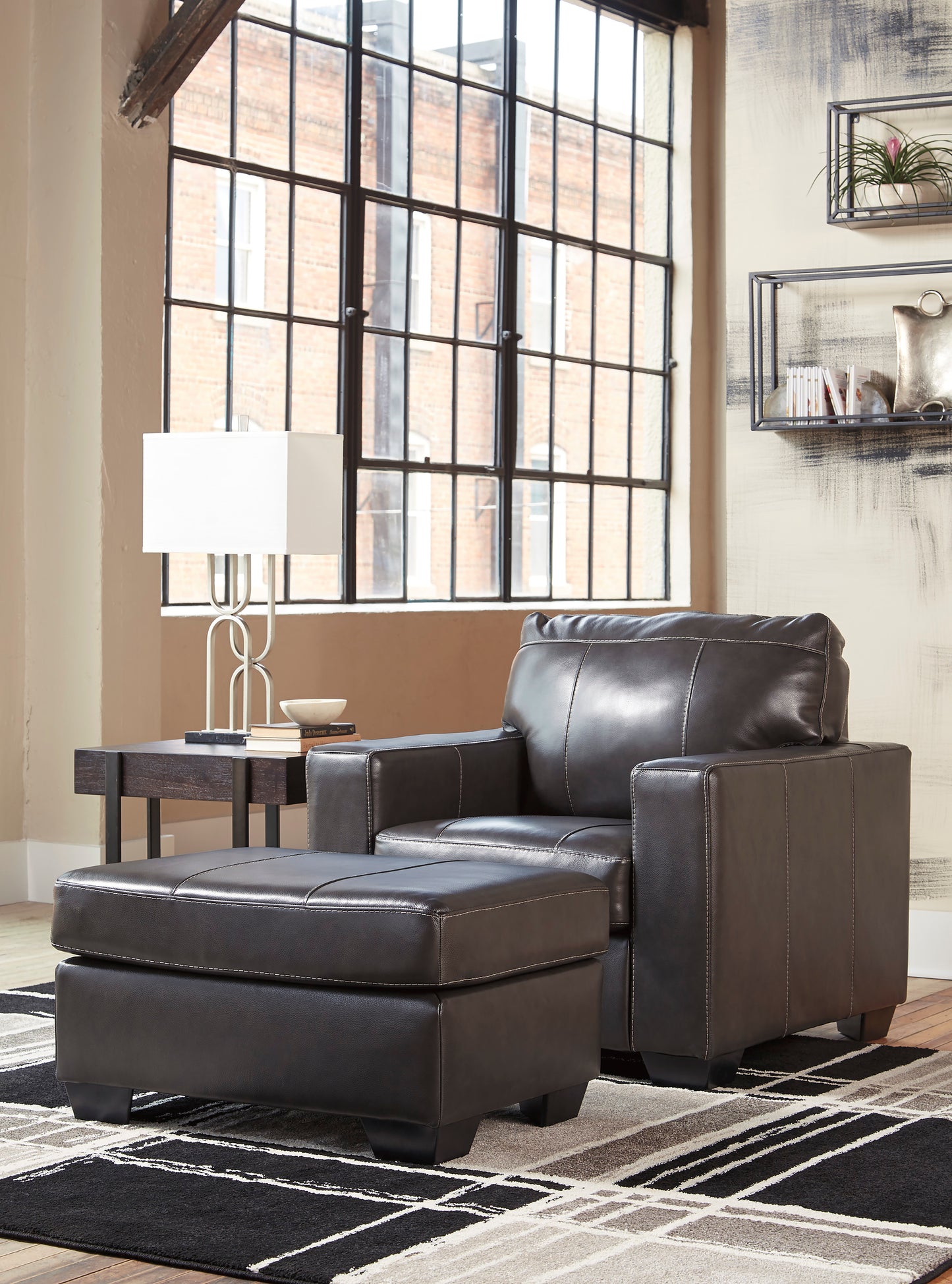 Mason Gray Leather Chair & Ottoman