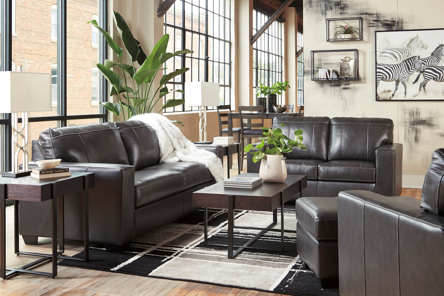 Mason Gray Leather Sofa and Loveseat