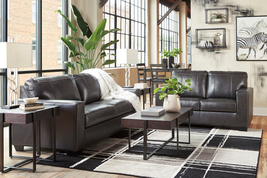 Mason Gray Leather Sofa and Loveseat