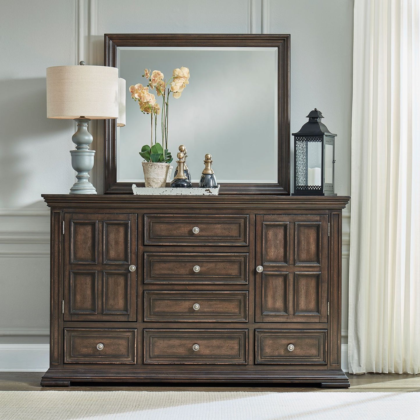 Big Valley Queen Panel Bed, Dresser & Mirror, Night Stand