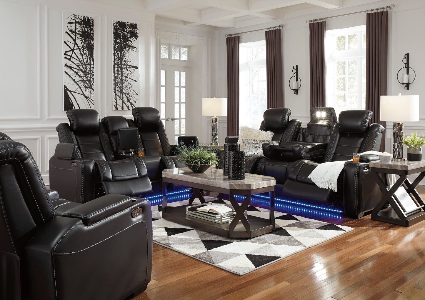 Party Time Black Power Reclining Sofa and Loveseat