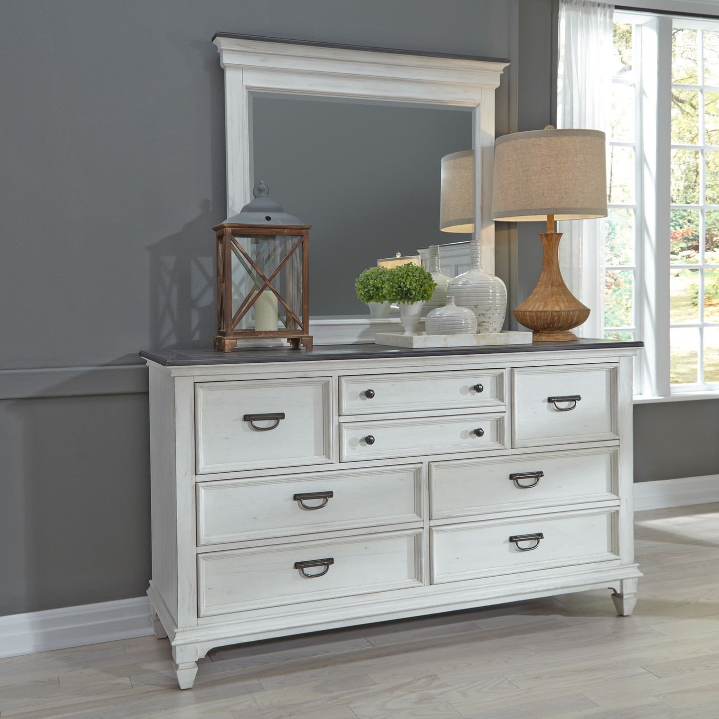 Allyson Park Queen Panel Bed, Dresser & Mirror, Night Stand