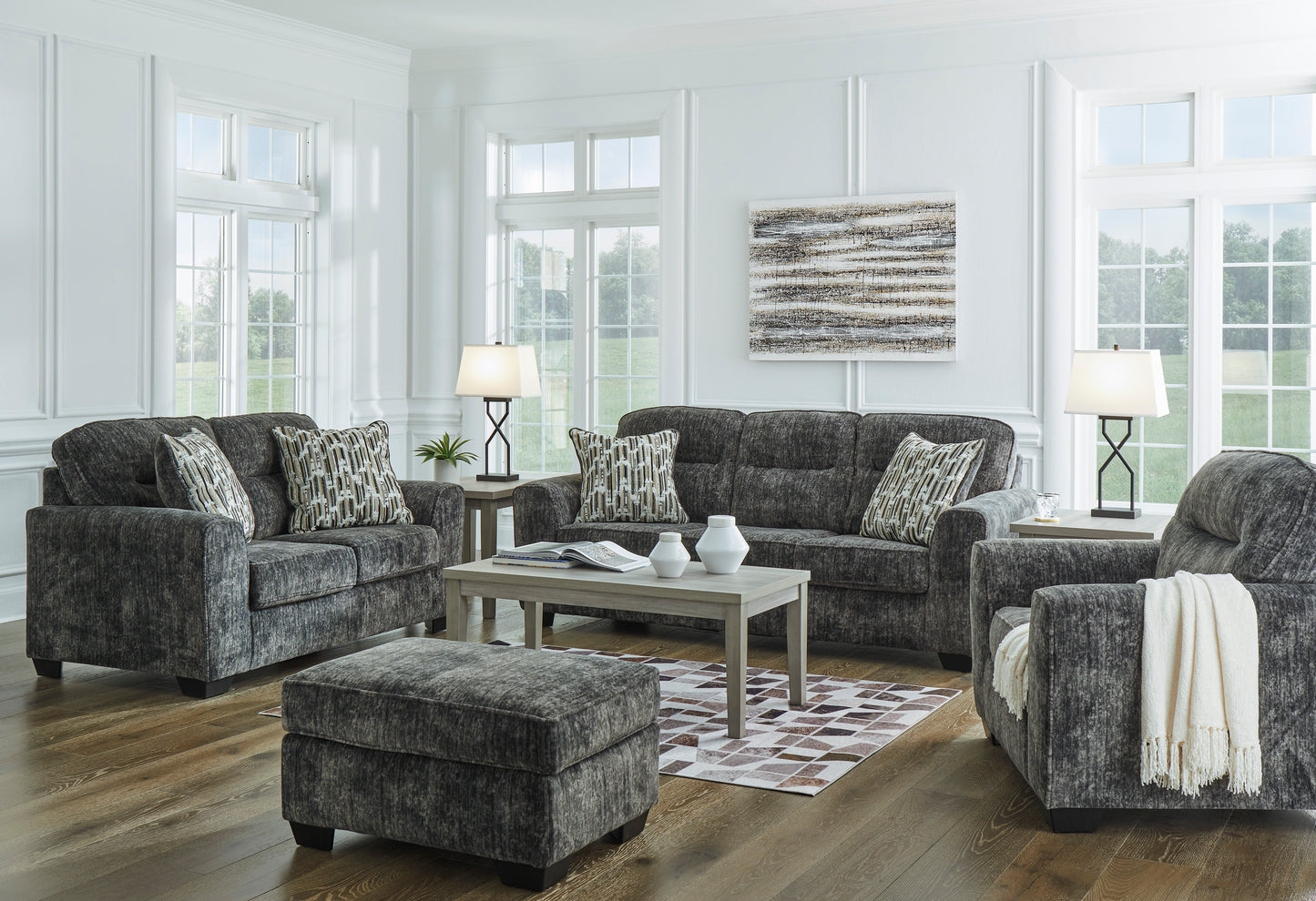 Lonoke Gunmetal Oversized Chair & Ottoman