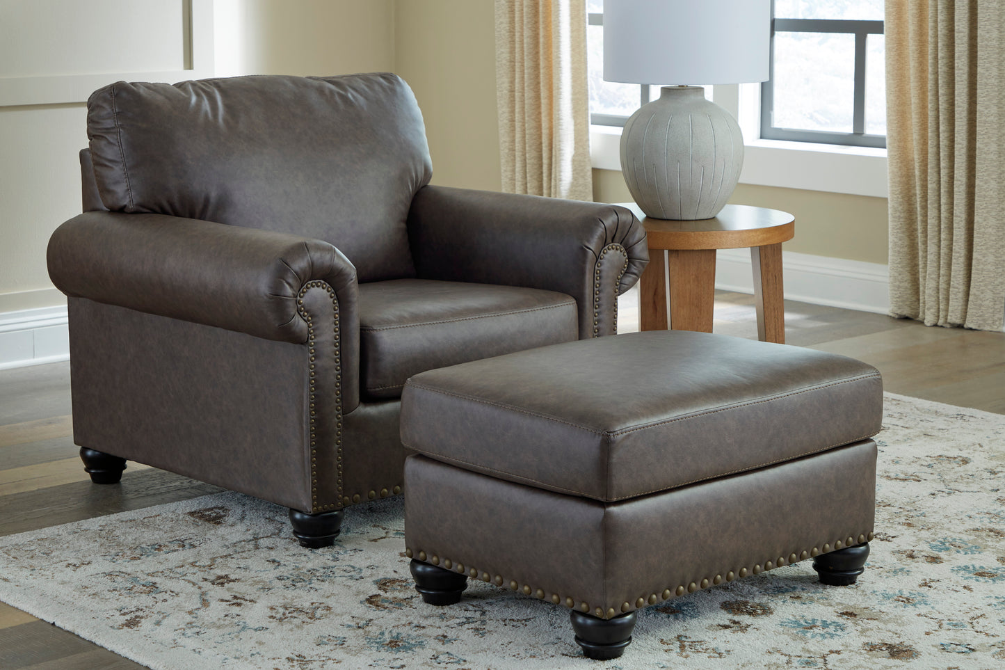 Hartford Brown Leather Chair & Ottoman