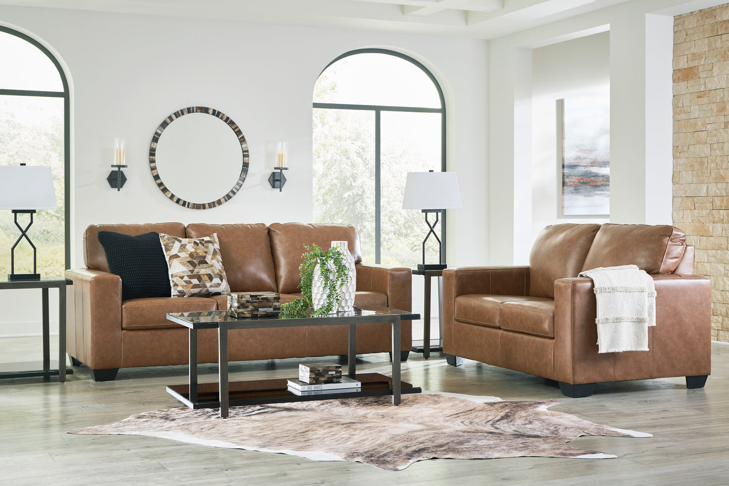 Bolsena Caramel Leather Sofa and Loveseat