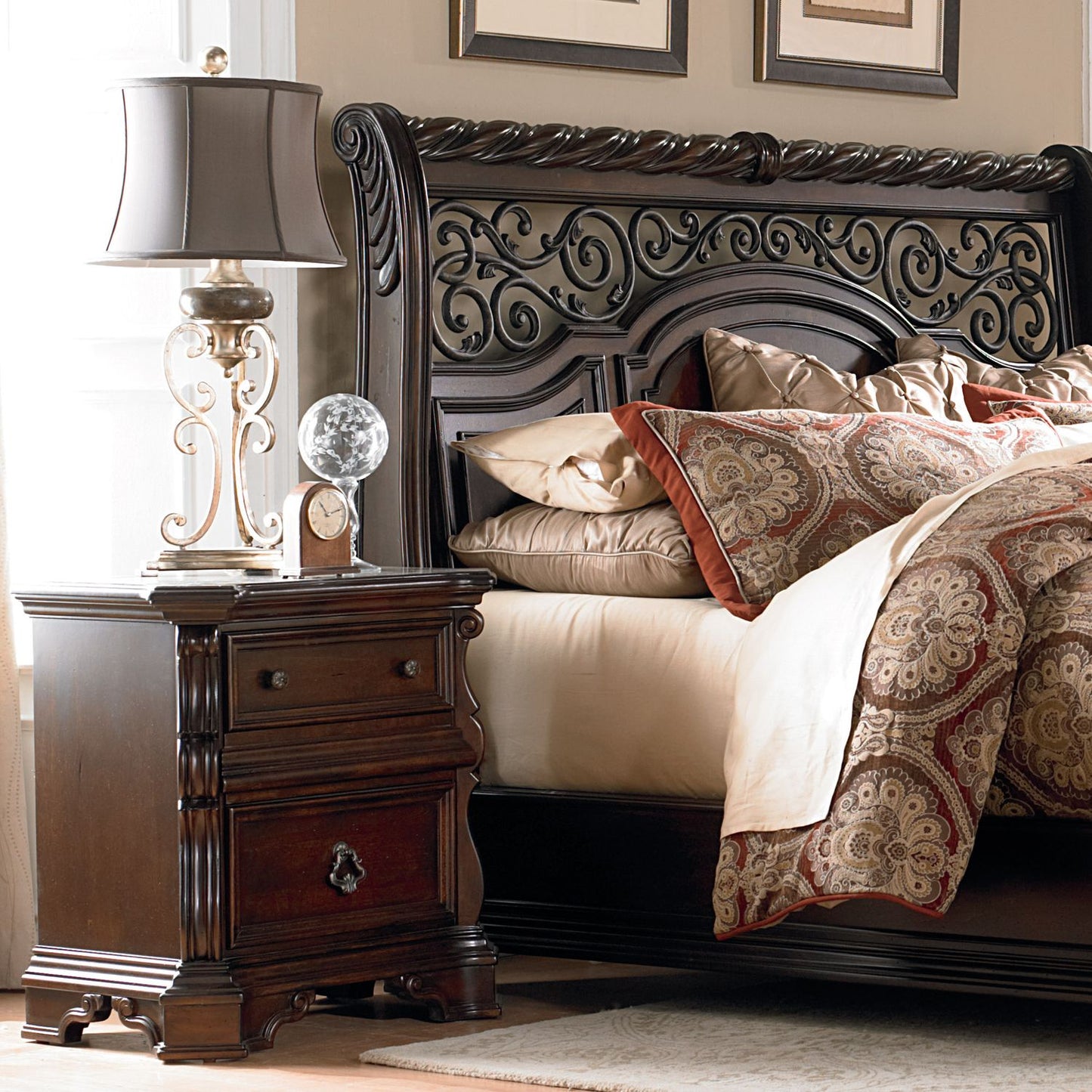 Arbor Place Queen Sleigh Bed, Dresser & Mirror, Night Stand