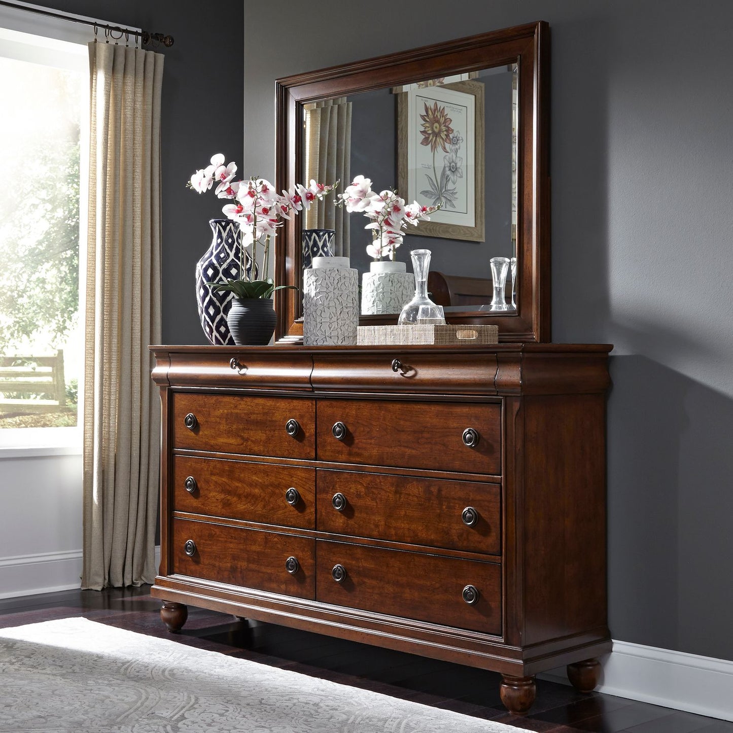 Rustic Traditions King Sleigh Bed, Dresser & Mirror, Night Stand