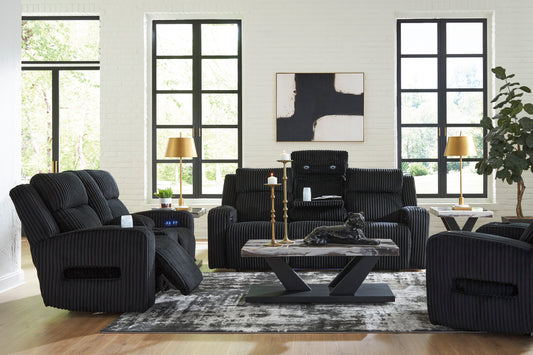 Forest Lake Power Reclining Black Sofa & Loveseat With Adjustable Headrest