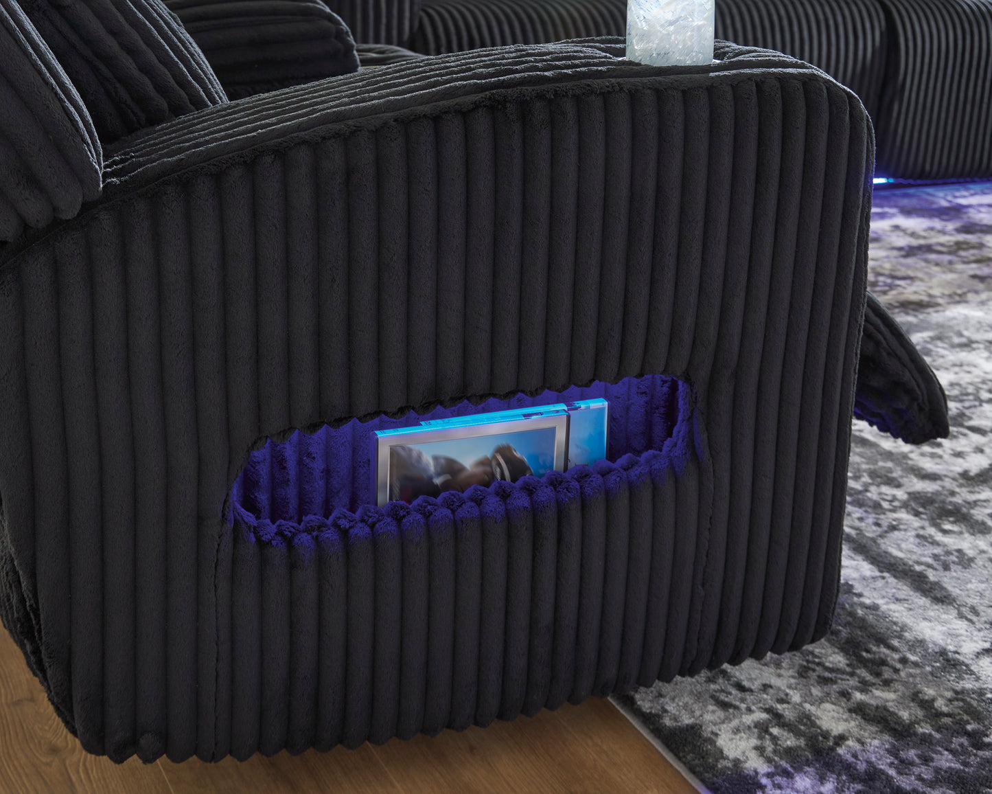 Forest Lake Power Reclining Black Sofa With Adjustable Headrest