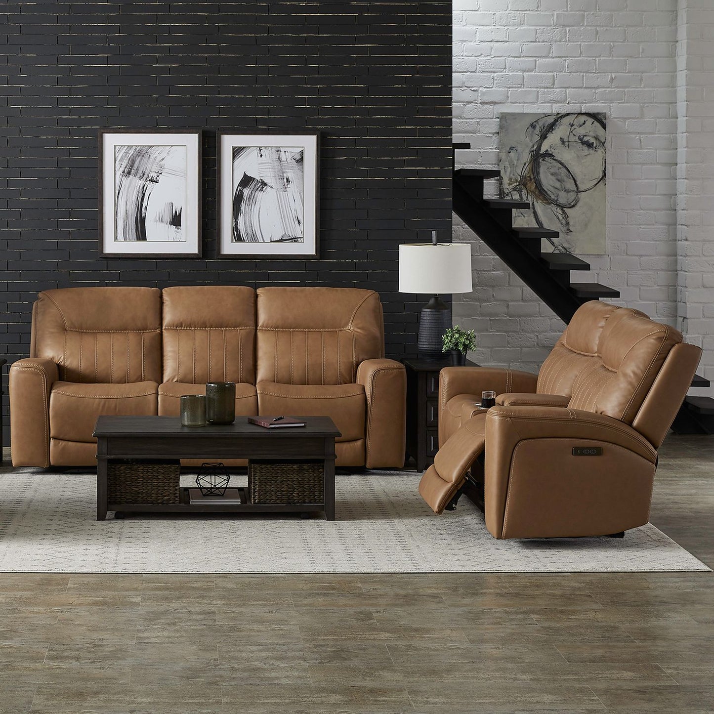Bennet Butternut Leather Power Reclining Sofa & Loveseat w/Power Headrests