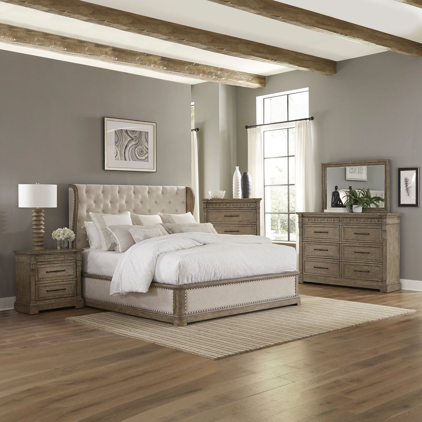 Town and Country King Shelter Bed, Dresser & Mirror, Night Stand