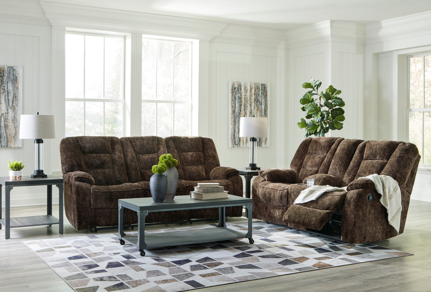 Soundwave Reclining Sofa w/Drop Down Table & Loveseat