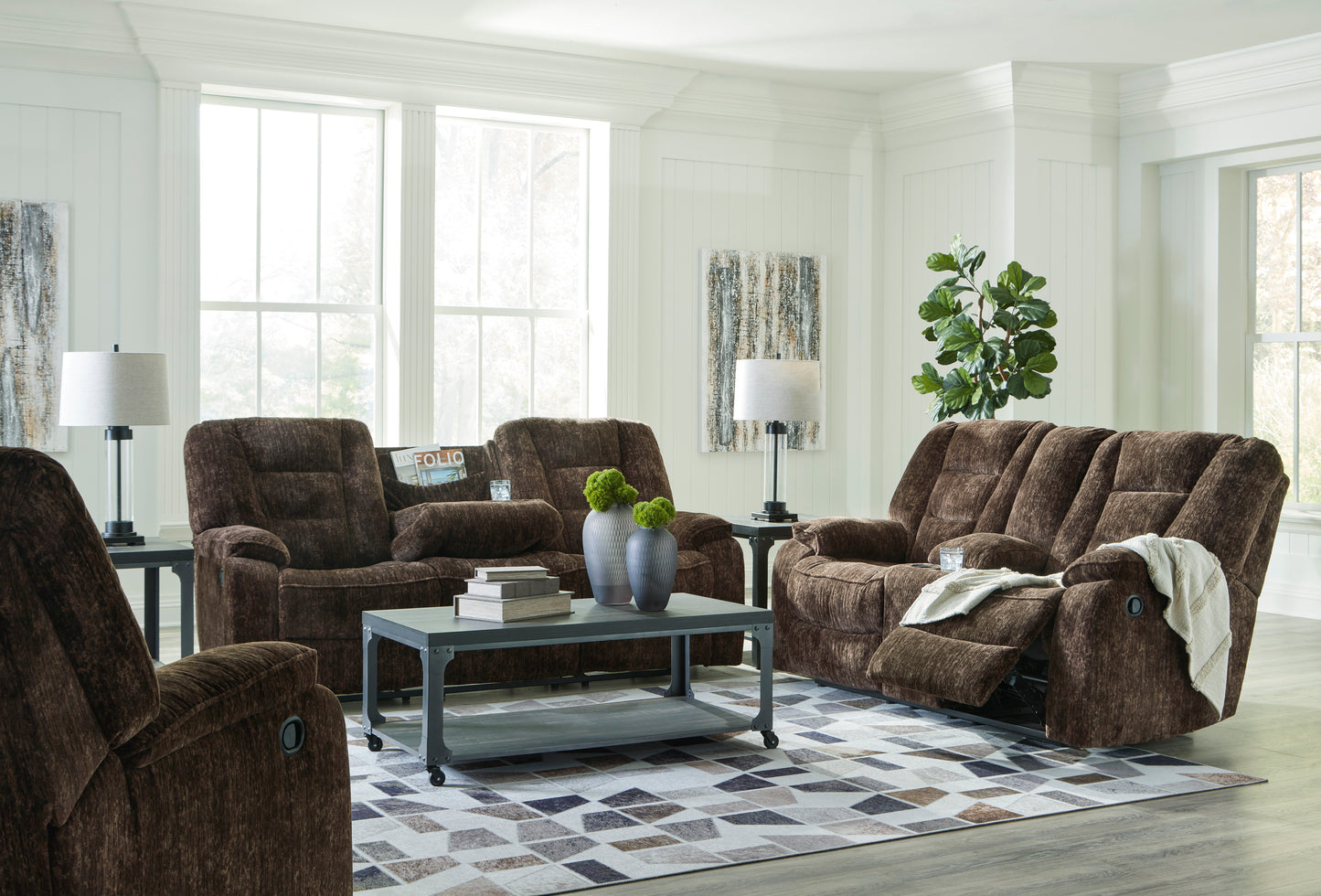 Soundwave Reclining Sofa w/Drop Down Table & Loveseat