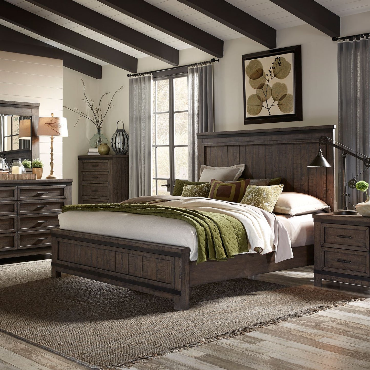 Thornwood Hills King Panel Bed, Dresser & Mirror, Night Stand