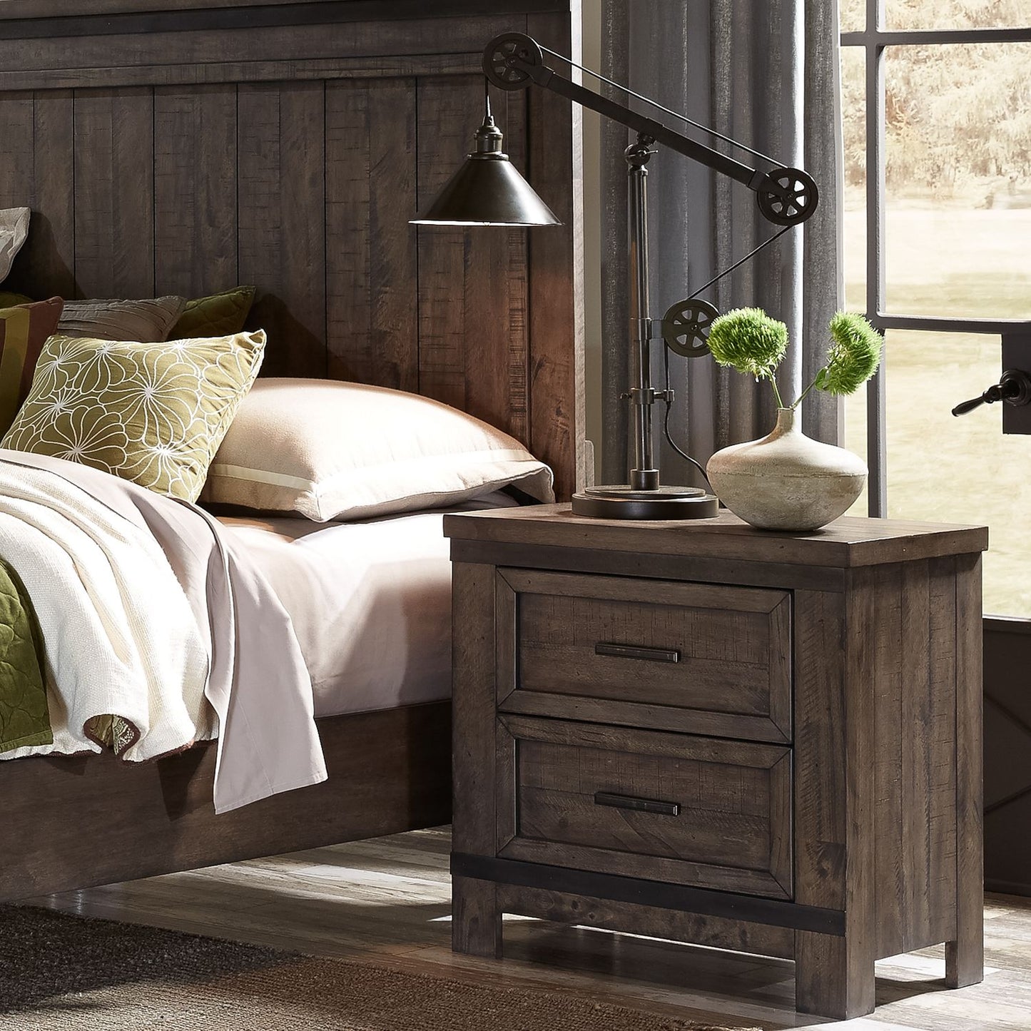 Thornwood Hills King Two Sided Storage Bed, Dresser & Mirror, Night Stand