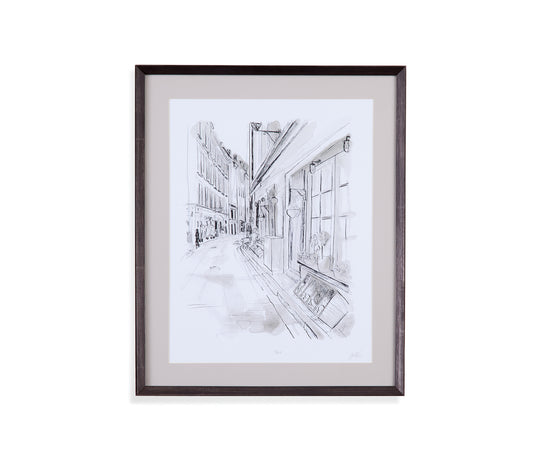 Europen City Sketch III 24X29H Framed Under Glass