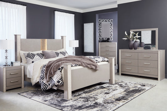 Surancha Queen Poster Bed, Dresser, Mirror & Nightstand