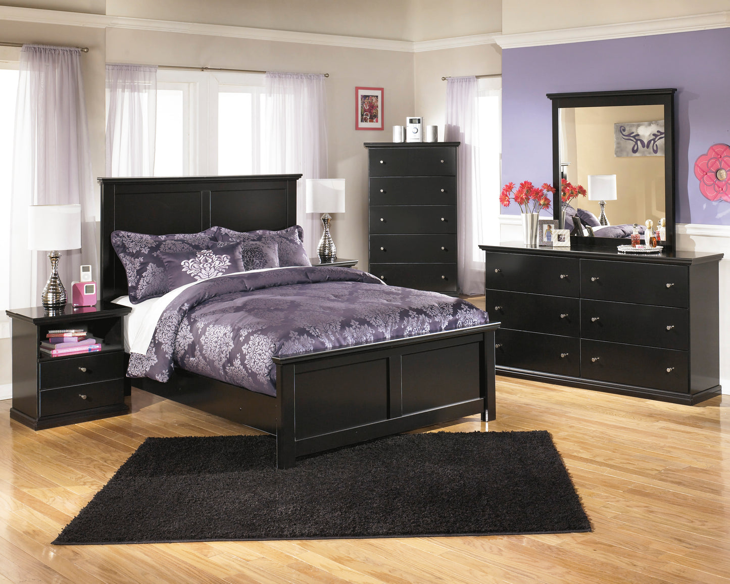 Maribel Full Panel Bed, Dresser, Mirror & Nightstand