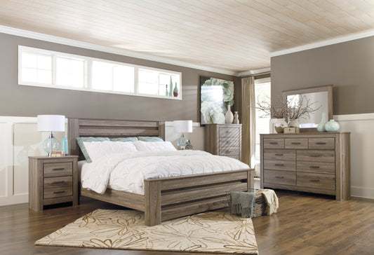 Zelen King Panel Bed, Dresser, Mirror and Nightstand