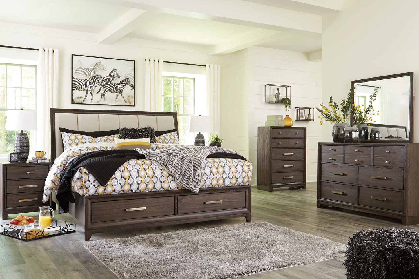 Brueban King Storage Bed, Dresser, Mirror & Nightstand