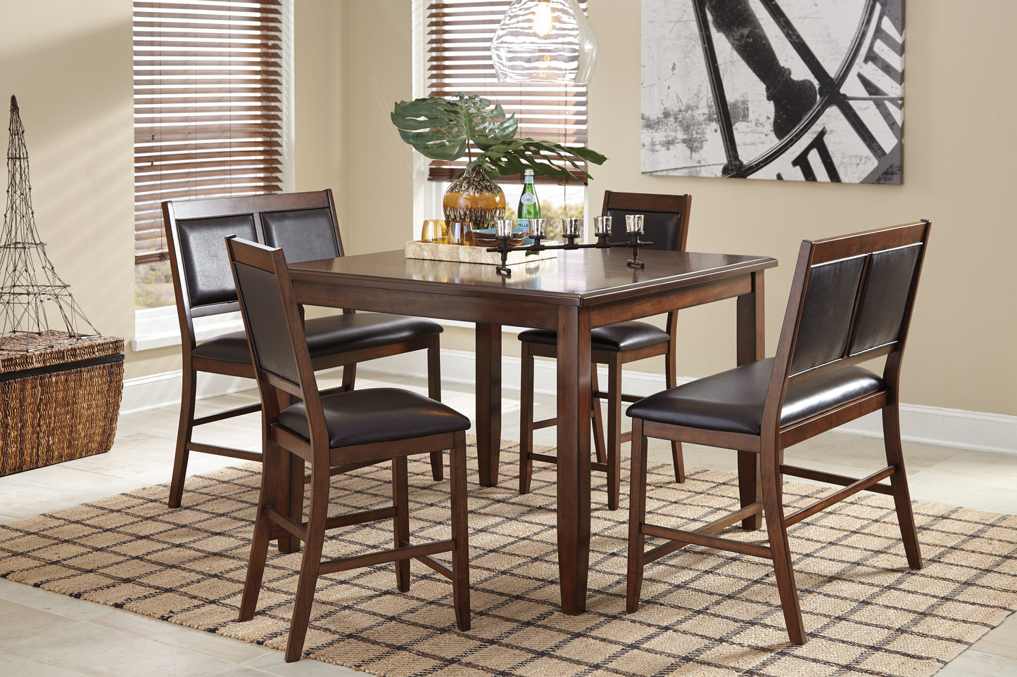 5pc Counter Height Dining Set w/2 Benches