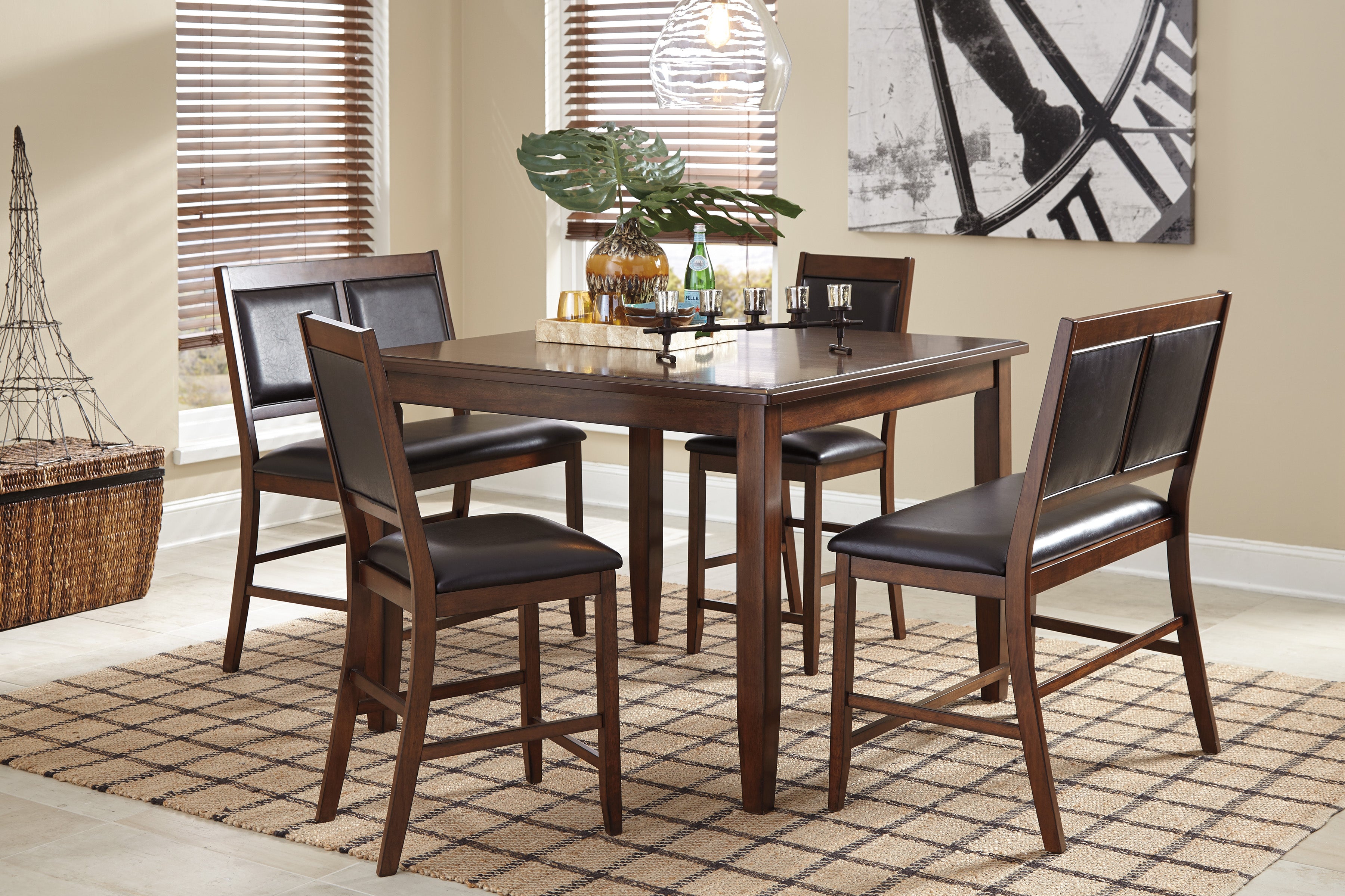 5pc Counter Height Dining Set w/2 Benches