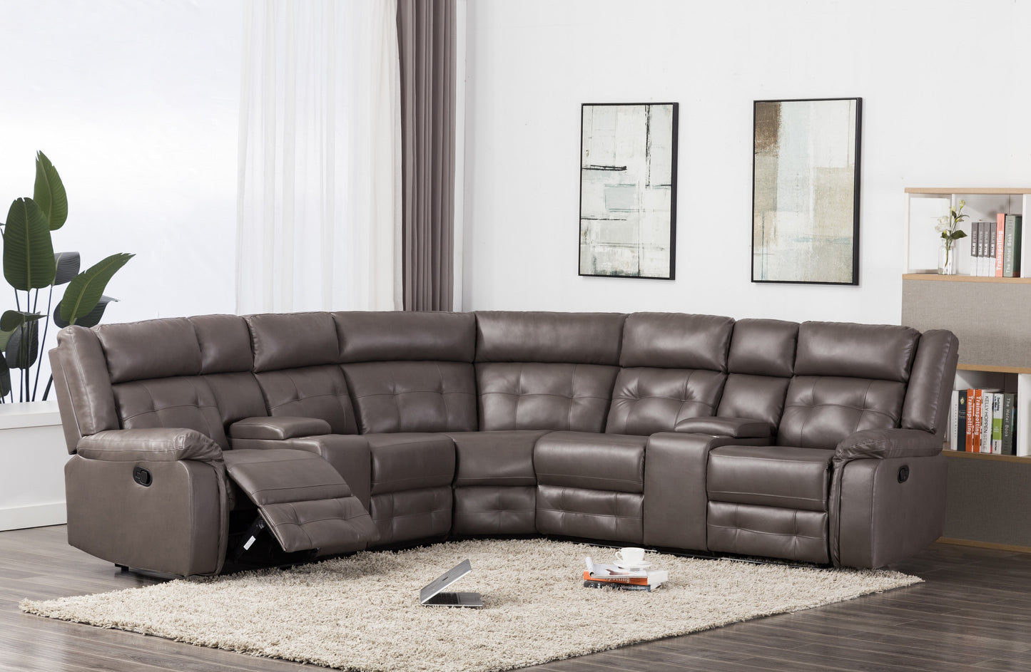Grey Leather Reclining Sectional