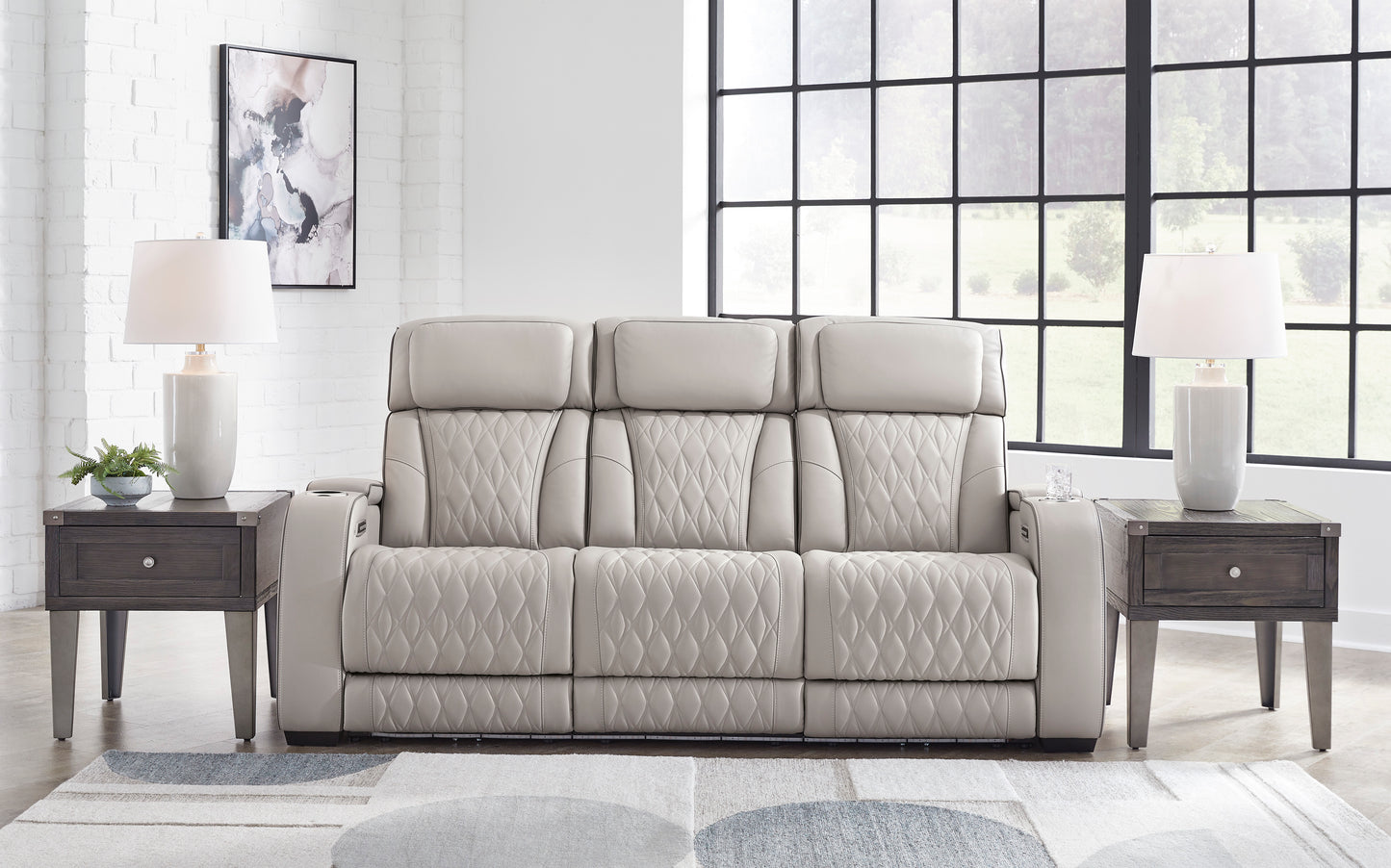 Boyington Gray Dual Power Leather Reclining Sofa