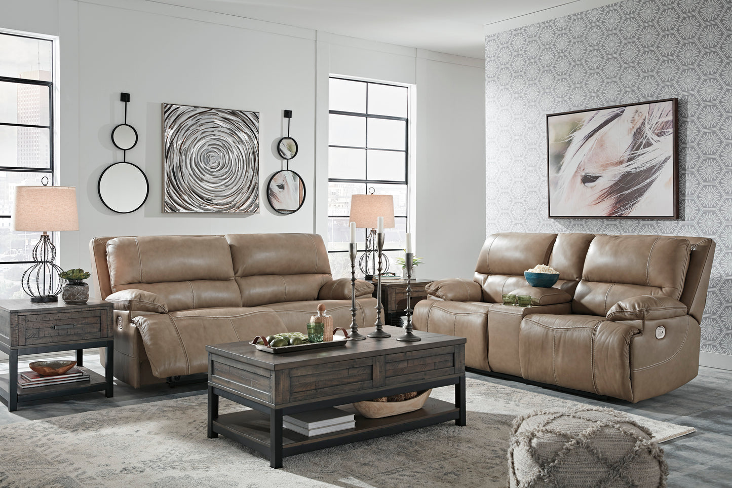 Ricmen Putty Power Reclining Sofa & Loveseat