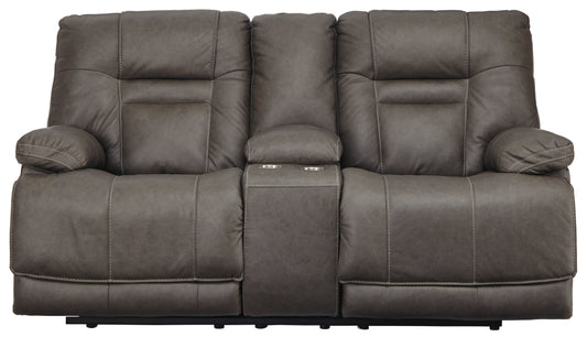 Wurstrow Smoke Triple Power Reclining Loveseat with Console